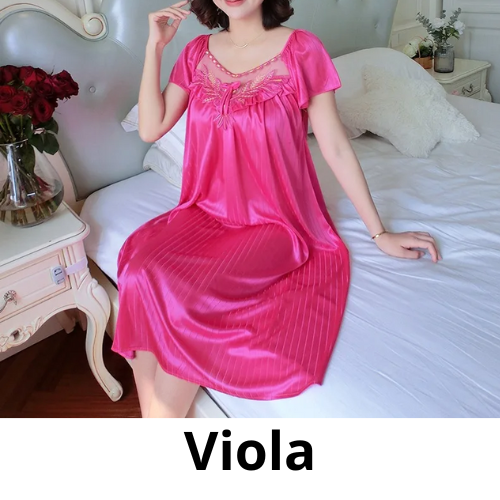 Ladies Ice Silk Nightgowns Sleeping Dress Medium Length Short Sleeve Nightdress Sexy Sleepwear Home Wear Loungewear Pyjama Femme