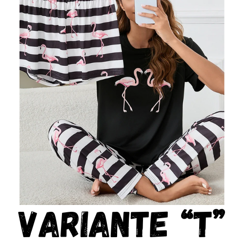 Women's Short Sleeve Crew Neck Top With Shorts And Pants 3 Piece Loungewear Sleepwear Lounge Sets Nighty Print Casual Pajama Set