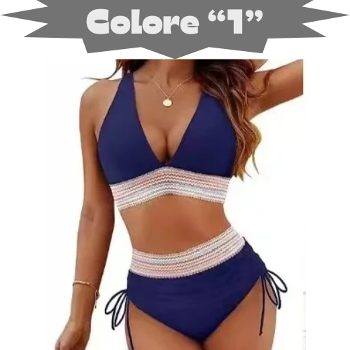 2025 Women's Shoulder High Waist Split Bikini Swimsuit Set with Chest Cushion and Adjustable Shoulder Straps