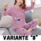 Autumn Thin 2pieces Pyjamas Set Women 2024 Cotton Round Neck Girls Bear Pajamas Sets Teacup Cat Full Sleepwear Tops Pajama Mujer