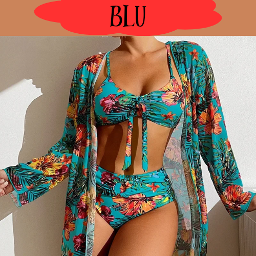 Sexy Women Beach Bikinis Three Pieces Bikini Set Cover Up Swimwear High Waisted Bikini Set Women Swimwear Print