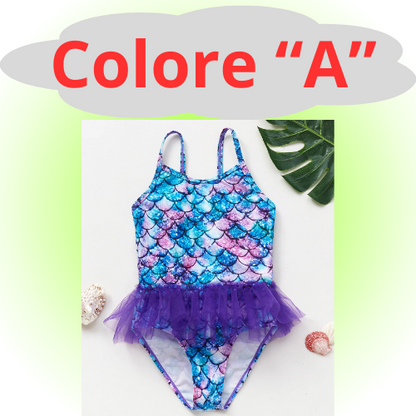 Mermaid Fish Scale Unicorn One-Piece Girls Swimwear for 4-8 Years
