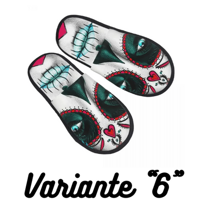 Custom Women Gothic Lace Skull House Slippers Cozy Warm Mexican Day Of The Dead Memory Foam Fluffy Slipper Indoor Outdoor Shoes