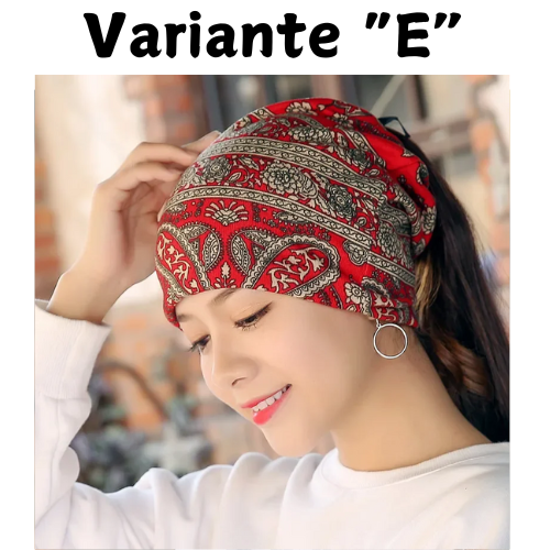 Ethnic Style Beanie Hat Women's Spring Autumn Bonnets Fashion Cashew Flowers Wrapped Head Cap Dual-purpose Scarf Pullover Caps