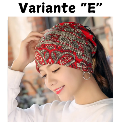 Ethnic Style Beanie Hat Women's Spring Autumn Bonnets Fashion Cashew Flowers Wrapped Head Cap Dual-purpose Scarf Pullover Caps