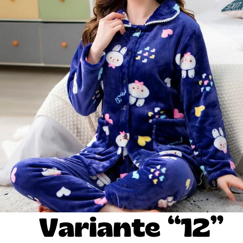 Pigiama invernale da donna in flanella. Set 2 pezzi (top + pantalone).
