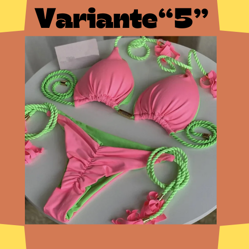 New Women Bikini Backless Rope Triangle Swimsuit Multicolor