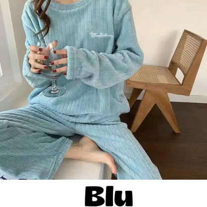 Autumn Women Solid Warm 2 Piece Sets Thicken Velvet Ribbed Fleece Set Pullover And Pants Women Casual Pajama Sets 2024
