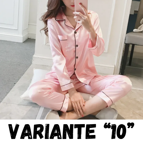 Womens Silk Satin Pajamas Set Sleepwear Pijama Women's Loungewear Pajamas Suit Female Sleep Two Piece Set Feminino Fofo Pyjamas