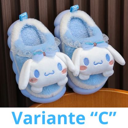 Sweet Family Winter Warm Slippers Cute Kawaii Sandals Kuromi My Melody Hello Kitty Soft Sole Shoes