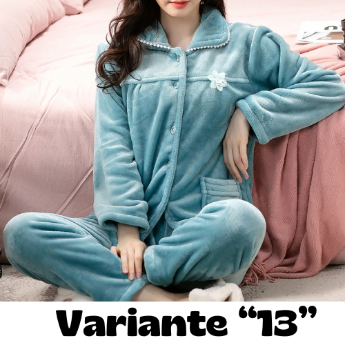 dot print Warm Pajamas Women Winter Flannel Pajama Sets For Female set Thick Korean Style Lovely Cartoon 2 Piece Tops+Pants