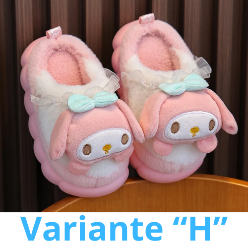 Sweet Family Winter Warm Slippers Cute Kawaii Sandals Kuromi My Melody Hello Kitty Soft Sole Shoes