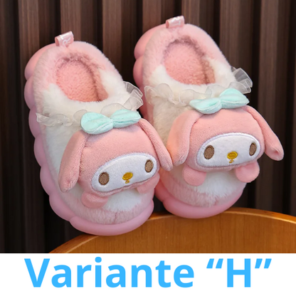 Sweet Family Winter Warm Slippers Cute Kawaii Sandals Kuromi My Melody Hello Kitty Soft Sole Shoes