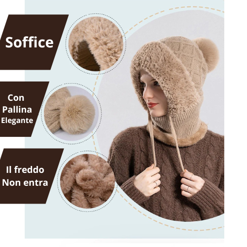 Women Winter Velvet Knitted Woolen Balaclava Hat Ear Protection fluffy Hat Mask Neck Integrated Warmth Cover Hat lady hooded cap