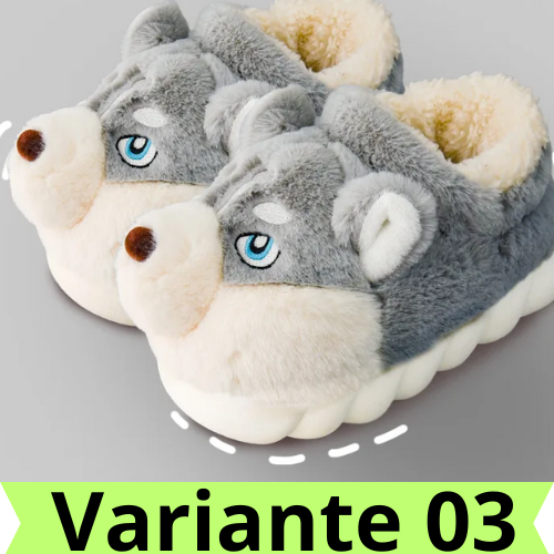 Women Indoor Cotton Slippers Cute Cartoon Dog Winter Warm Shoes Couples Home Floor Slides Anti-slip  Female Male House Footwear