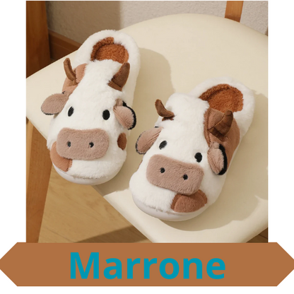 New Winter Unisex Cartoon Cow Warm Plush Slippers Couple's Indoor Non-slip House Slides Men And Women Toe Wrap Home Cotton Shoes