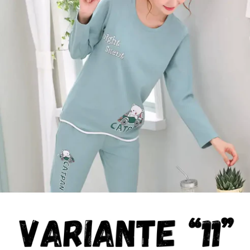Autumn Thin 2pieces Pyjamas Set Women 2024 Cotton Round Neck Girls Bear Pajamas Sets Teacup Cat Full Sleepwear Tops Pajama Mujer