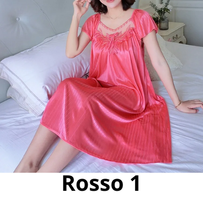 Ladies Ice Silk Nightgowns Sleeping Dress Medium Length Short Sleeve Nightdress Sexy Sleepwear Home Wear Loungewear Pyjama Femme