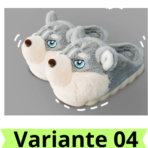 Women Indoor Cotton Slippers Cute Cartoon Dog Winter Warm Shoes Couples Home Floor Slides Anti-slip  Female Male House Footwear