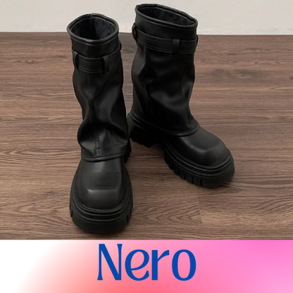 Winter Women Biker Boots Fashion Belt Buckle Ladies Elegant Platform Flats Short Booties Casual Women's Knight Booties