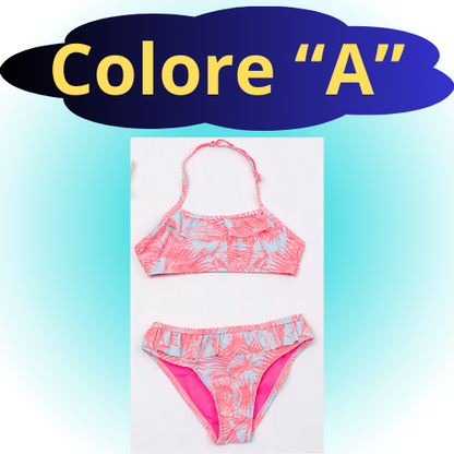 7-14 Years Falbala Leopard Print Girls Kids Swimsuit Swimwear 2023 Kid Summer Bikinis Set Children Halter Biquini Swimming Suit