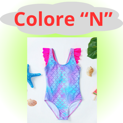 Mermaid Fish Scale Unicorn One-Piece Girls Swimwear for 4-8 Years