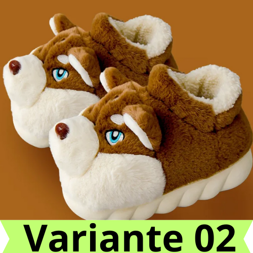 Women Indoor Cotton Slippers Cute Cartoon Dog Winter Warm Shoes Couples Home Floor Slides Anti-slip  Female Male House Footwear