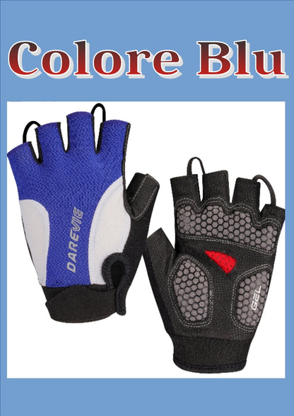 Guanti sportivi mezze dita, traspiranti,  anti shock gel 60 kg/m³.